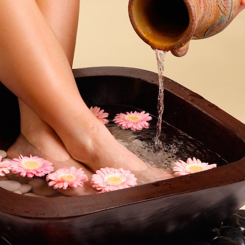 Soothing foot soak before classic pedicure
